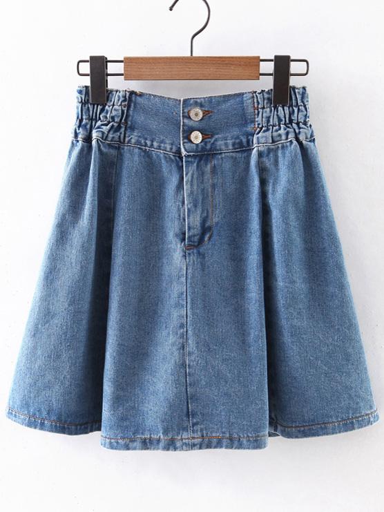 Shein Blue Elastic High Waist Zipper Denim Skirt