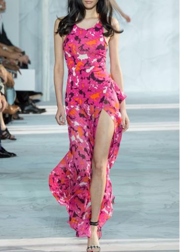 Rosewe Chiffon Rose High Slit Sleeveless Maxi Dress