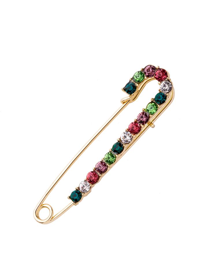 Shein Gold Plated Colored Rhinestone Pin Shaped Brooch
