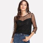 Shein Dot Mesh Yoke Sweetheart Top