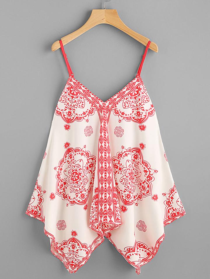Shein Vintage Print Hanky Hem Cami Top