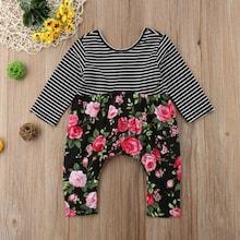 Shein Toddler Girls Contrast Striped Floral Print Jumpsuit