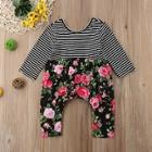 Shein Toddler Girls Contrast Striped Floral Print Jumpsuit