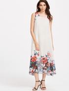Shein White Floral Print Chiffon Tank Dress