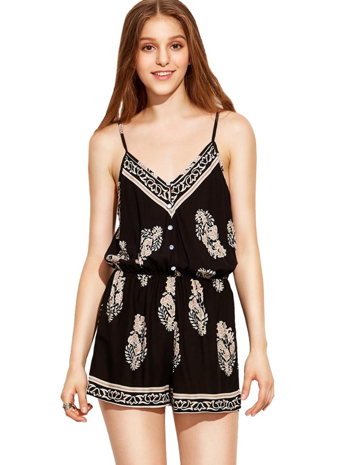 Shein V-cut Leaf Print Playsuit