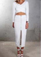 Rosewe Two Piece White Front Slit Top And Skirt