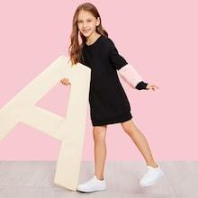 Shein Girls Faux Fur Panel Sweatshirt Dress