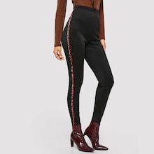 Shein Contrast Leopard Tape Side Skinny Pants