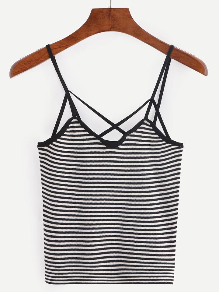 Shein Strappy Knitted Black White Striped Cami Top