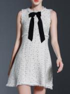 Shein White Bowknot Fringe Woolen Shift Dress