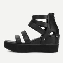 Shein Peep Toe Back Zipper Pu Wedges