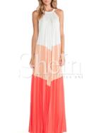 Shein Multicolor Sleeveless Patchwork Pleated Maxi Dress
