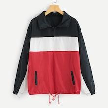 Shein Plus Half Placket Color Block Windbreaker Jacket