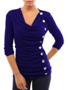 Shein Blue Draped Neck Single Breasted T-shirt