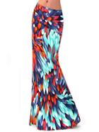 Shein Multicolor Peacock Feathers Print Maxi Skirt