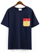 Shein Contrast Pocket Navy T-shirt