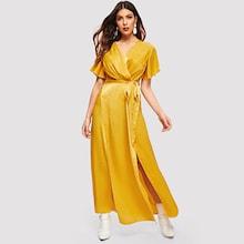 Shein Slit Hem Belted Wrap Maxi Dress