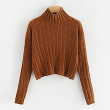 Shein Plus High Neck Ribbed Knit Chenille Sweater