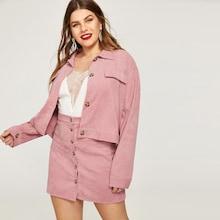 Shein Plus Corduroy Jacket With Single Breasted Skirt