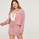 Shein Plus Corduroy Jacket With Single Breasted Skirt