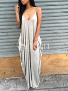 Shein Grey Spaghetti Strap Pockets V Back Maxi Dress