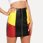 Shein Cut And Sew Zip Through Pu Skirt