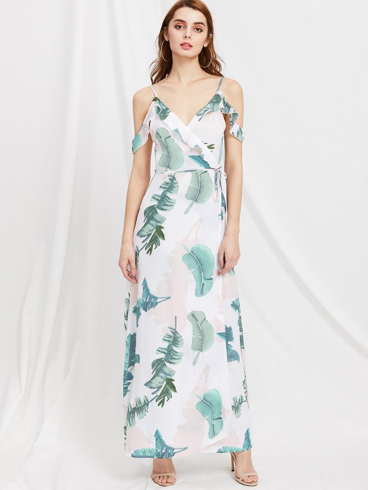 Shein V Back Ruffle Trim Maxi Dress