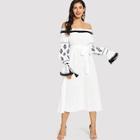 Shein Off Shoulder Tassel Detail Self Belted Hijab Dress