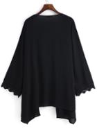 Shein Black Open Front Lace Splicing Cuff Plus Top