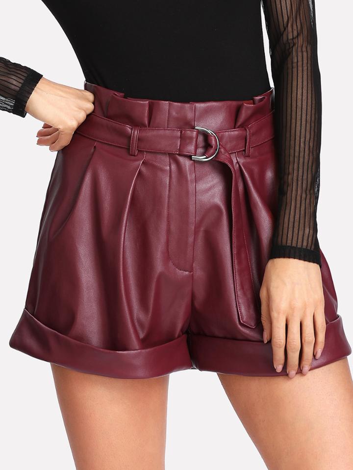 Shein Self Belt Wide Leg Faux Leather Shorts