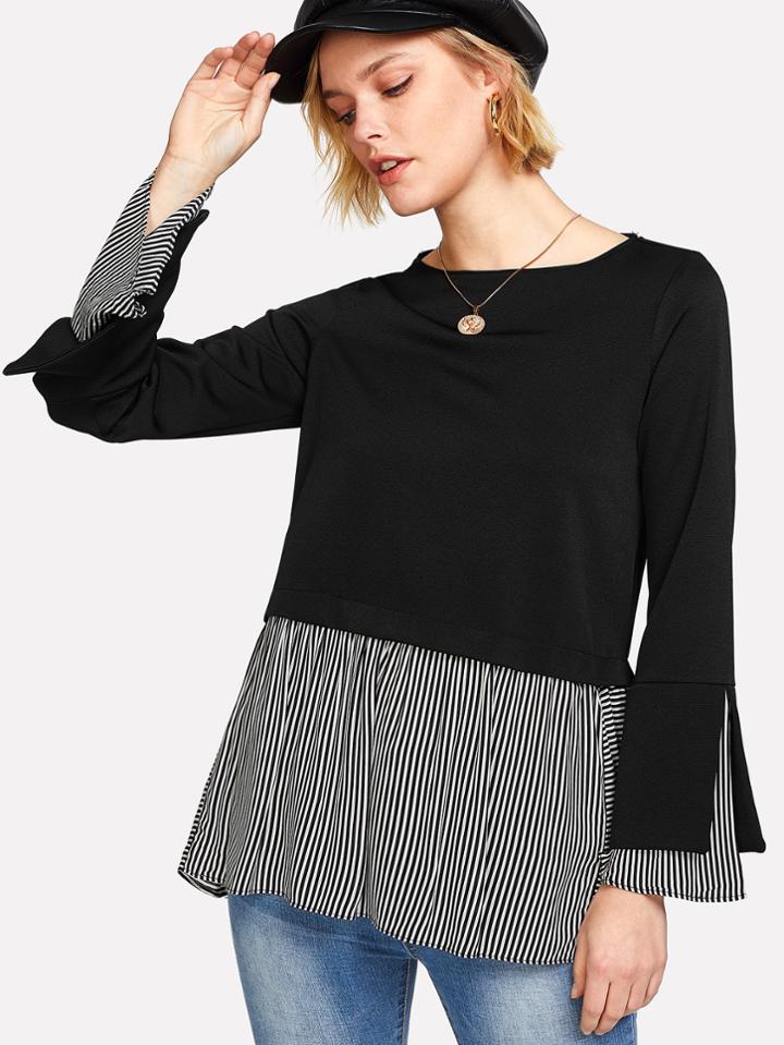 Shein Striped Trim Mixed Media T-shirt