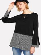 Shein Striped Trim Mixed Media T-shirt