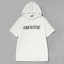 Shein Men Letter Print Drawstring Hoodie Tee