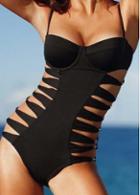Rosewe Hot Sale Hollow Design Black Monokini With Strap