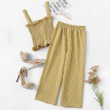 Shein Frill Trim Gingham Top With Pants