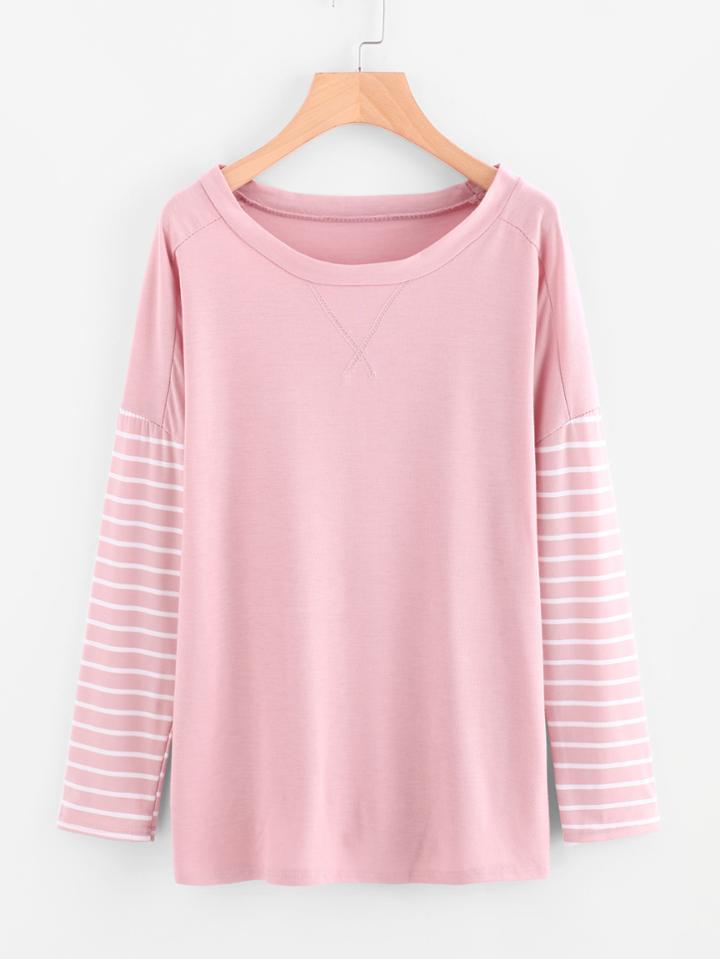 Shein Drop Shoulder Striped Sleeve Tee