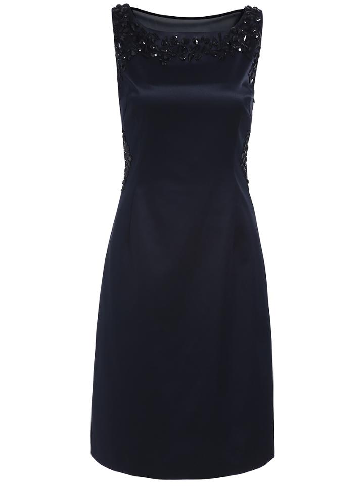 Shein Navy Round Neck Sleeveless Backless Beading Dress