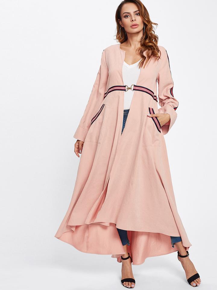 Shein Striped Tape Detail Hook Closure Coat