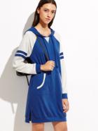 Shein Blue Varsity Striped Raglan Sleeve Hooded Sweatshirt Dress