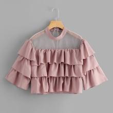 Shein Mock Neck Sheer Yoke Layered Crop Top