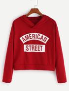 Shein Red Letter Print Crop Hooded Sweatshirt