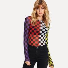 Shein Cut And Sew Gingham Print Tee
