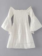 Shein Boat Neckline Bell Sleeve Crochet Trim Dress