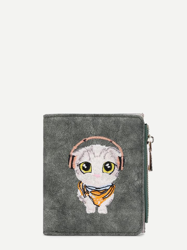 Shein Cartoon Animal Embroidery Pu Wallet