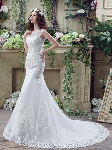 Shein White Embroidery V Back Sleeveless Wedding Dresses