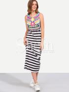Shein Multicolor Sleeveless Print Stripe Dress