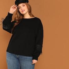 Shein Plus Drop Shoulder Lace Insert Sweatshirt
