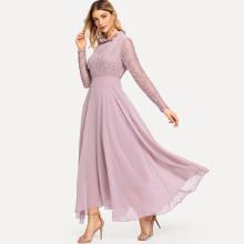 Shein Lace Contrast Mesh Frill High Waist Dress