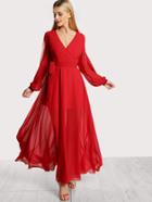 Shein Cutout Lantern Sleeve Surplice Wrap Flowy Dress