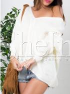 Shein Beige V Neck Lace Up Sweater